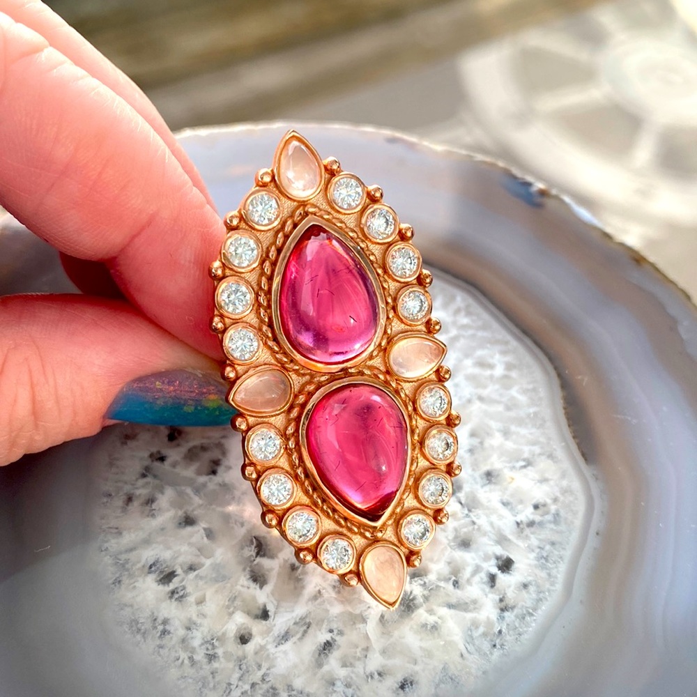 Giant Pink Topaz Crawler Ring in Rose Gold